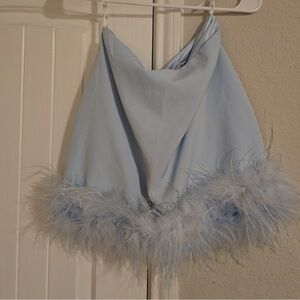 Club L London Powder Blue Feather mini skirt size 6 NWT